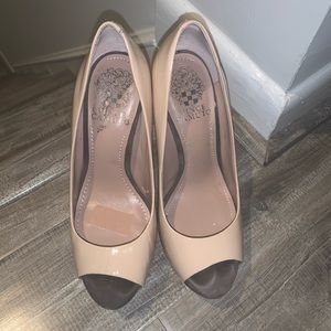 Vince Camuto patent leather open toe pumps